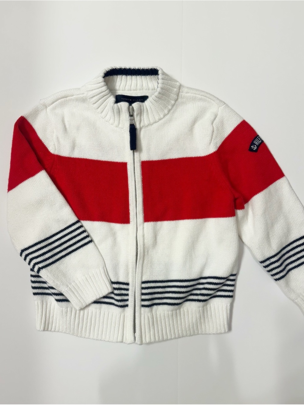 Tommy Hilfiger White Red Navy Zip Sweater